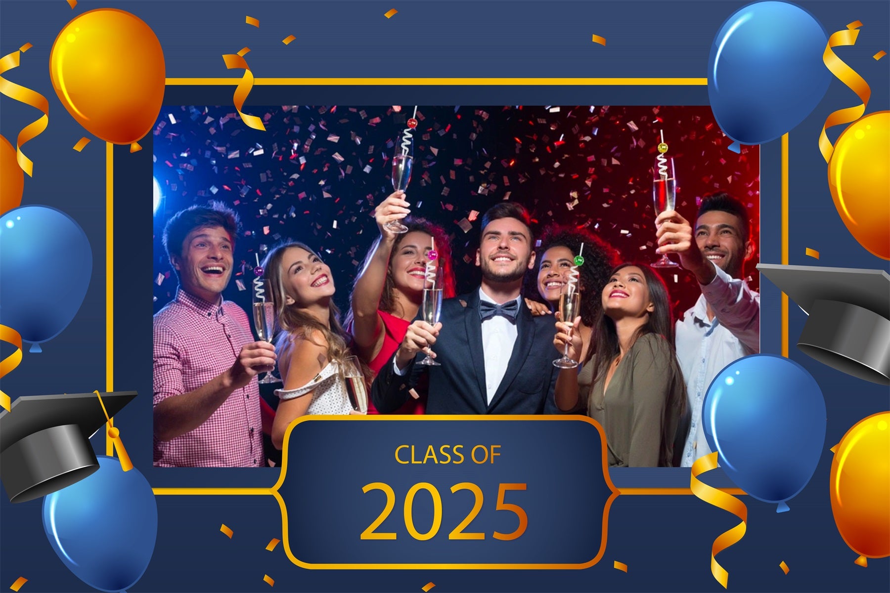 Graduation Photo Backdrop Balloon Confetti Personalized Party Graduation Backdrop MRR3-189