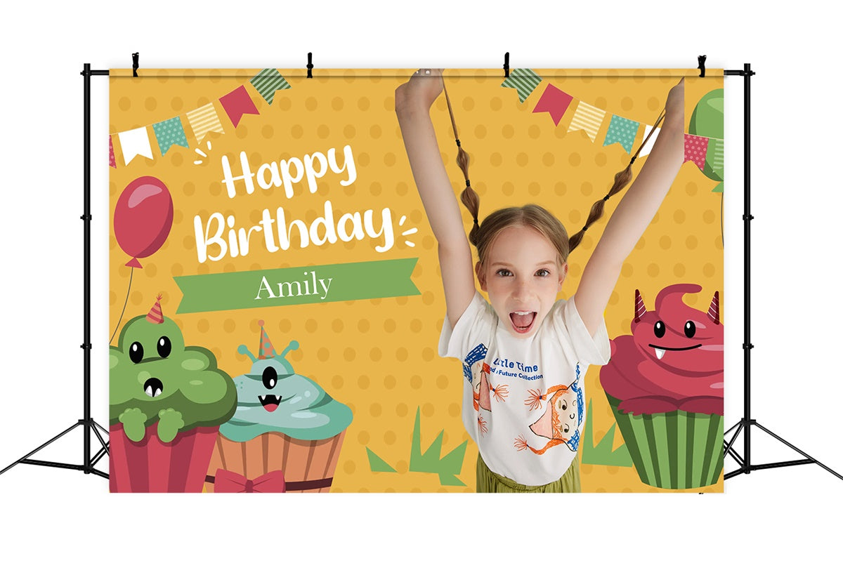 Personalized Backdrops Birthday Monster Cupcake Party Backdrop MRR3-19