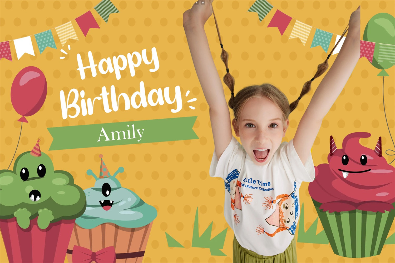 Personalized Backdrops Birthday Monster Cupcake Party Backdrop MRR3-19