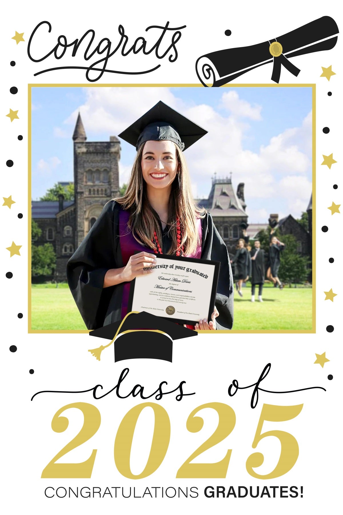 Graduation Photo Backdrop Stars White Frame Custom Party Graduation Backdrop MRR3-192