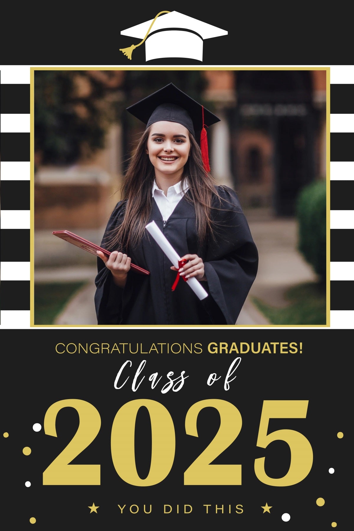 2025 Graduation Backdrop Modern Stripes 2025 Personalized Party Graduation Backdrop MRR3-193