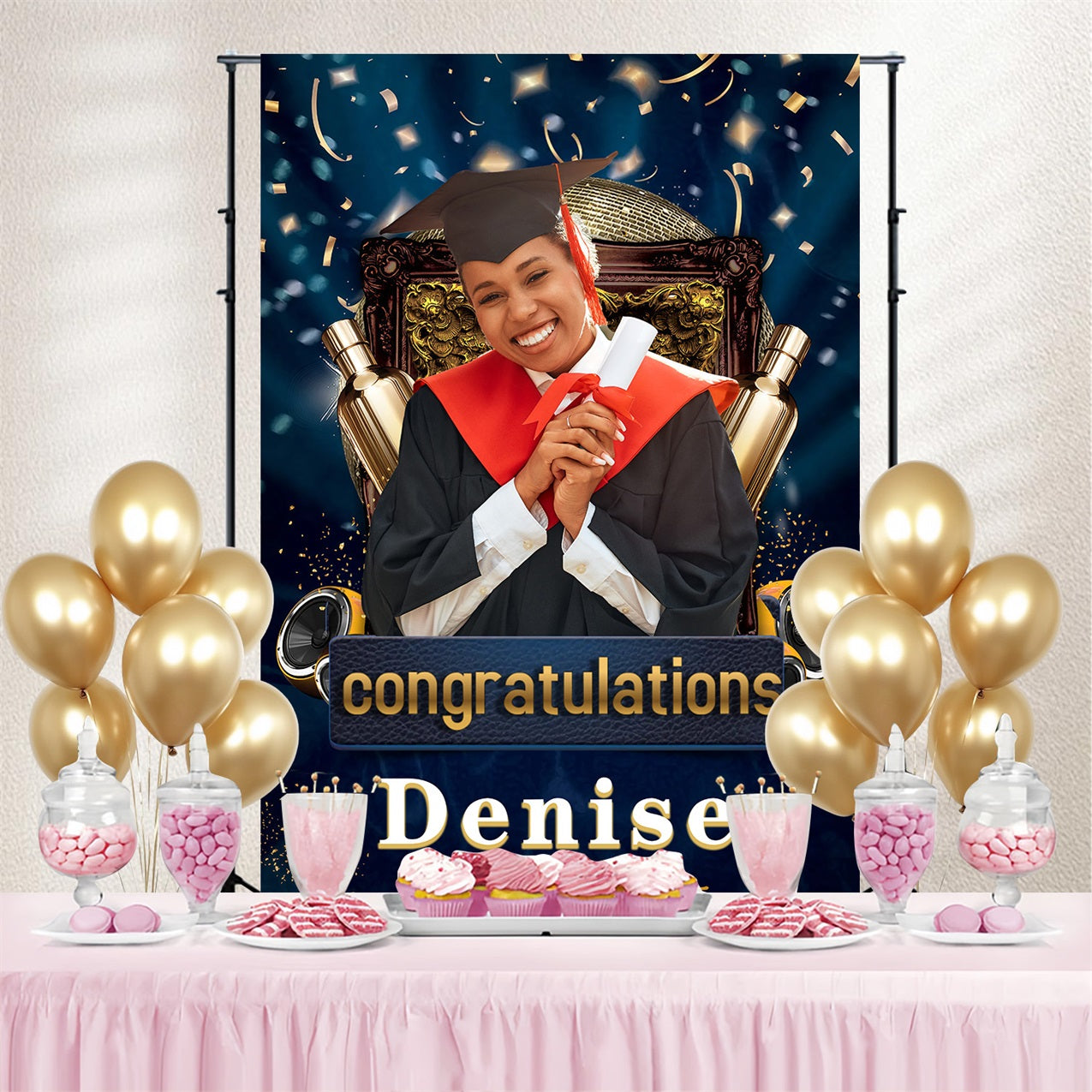 Graduation Photo Backdrop Ideas Confetti Champagne Personalised Party Graduation Backdrop MRR3-195