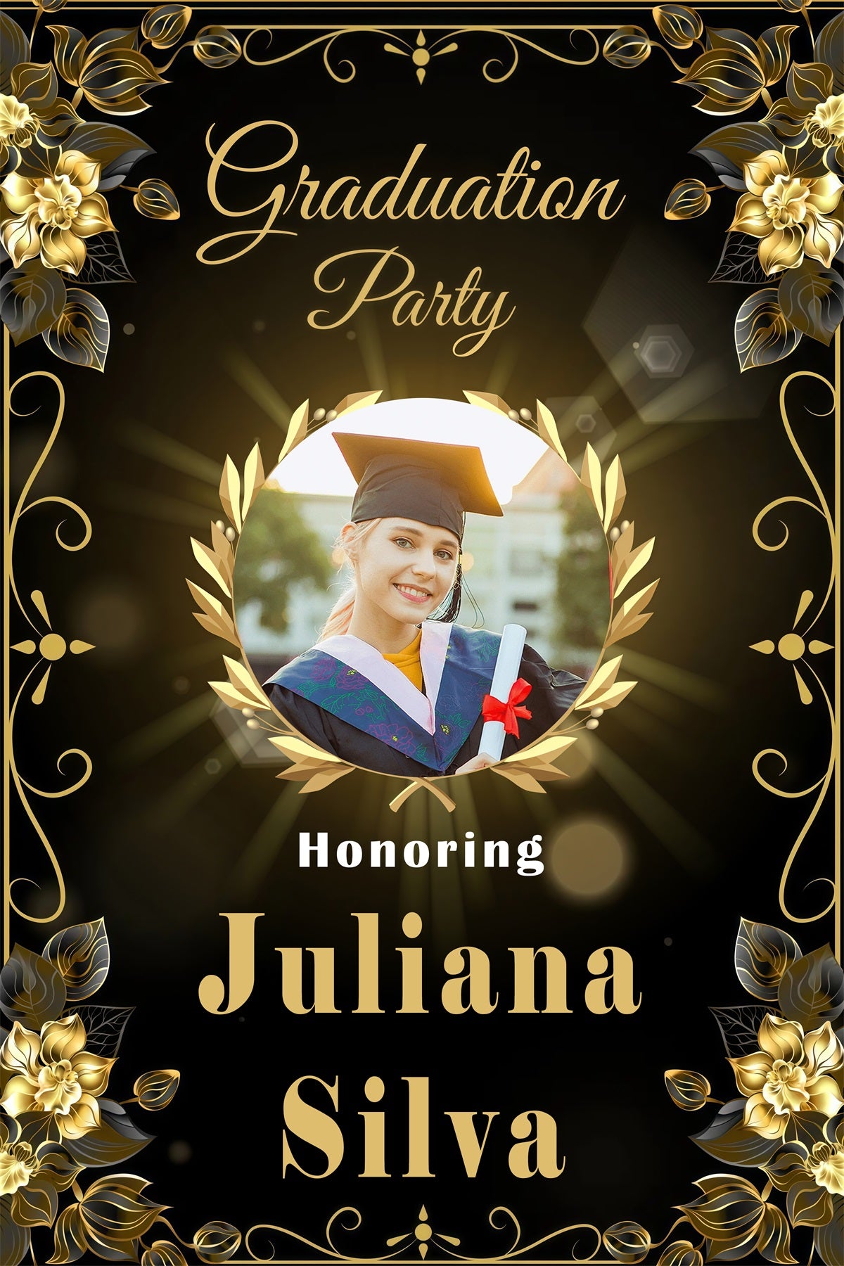 Graduation Backdrops Floral Frame Custom Party Graduation Backdrop MRR3-196