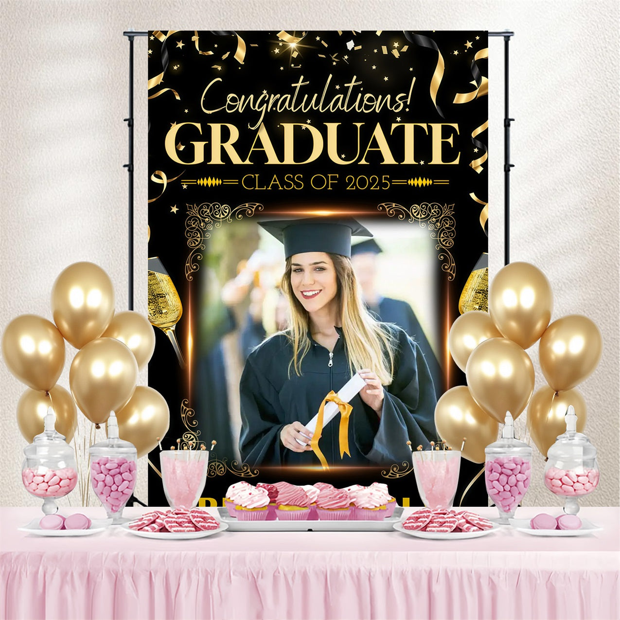Graduation Backdrop Ideas Toast Confetti Personalized Party Graduation Backdrop MRR3-197