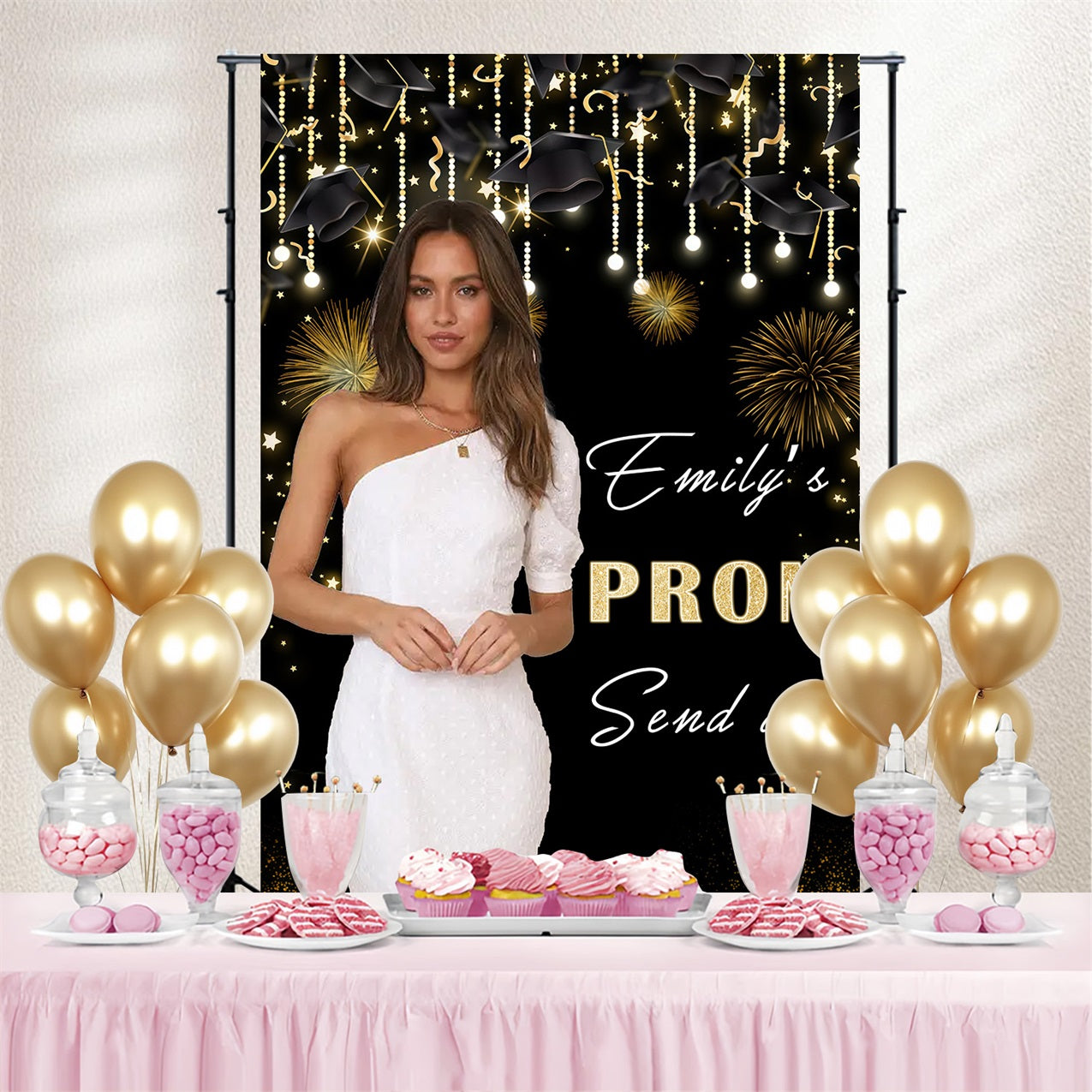 Prom Photo Backdrop Cap Sparkling Fireworks Personalised Party Graduation Backdrop MRR3-199
