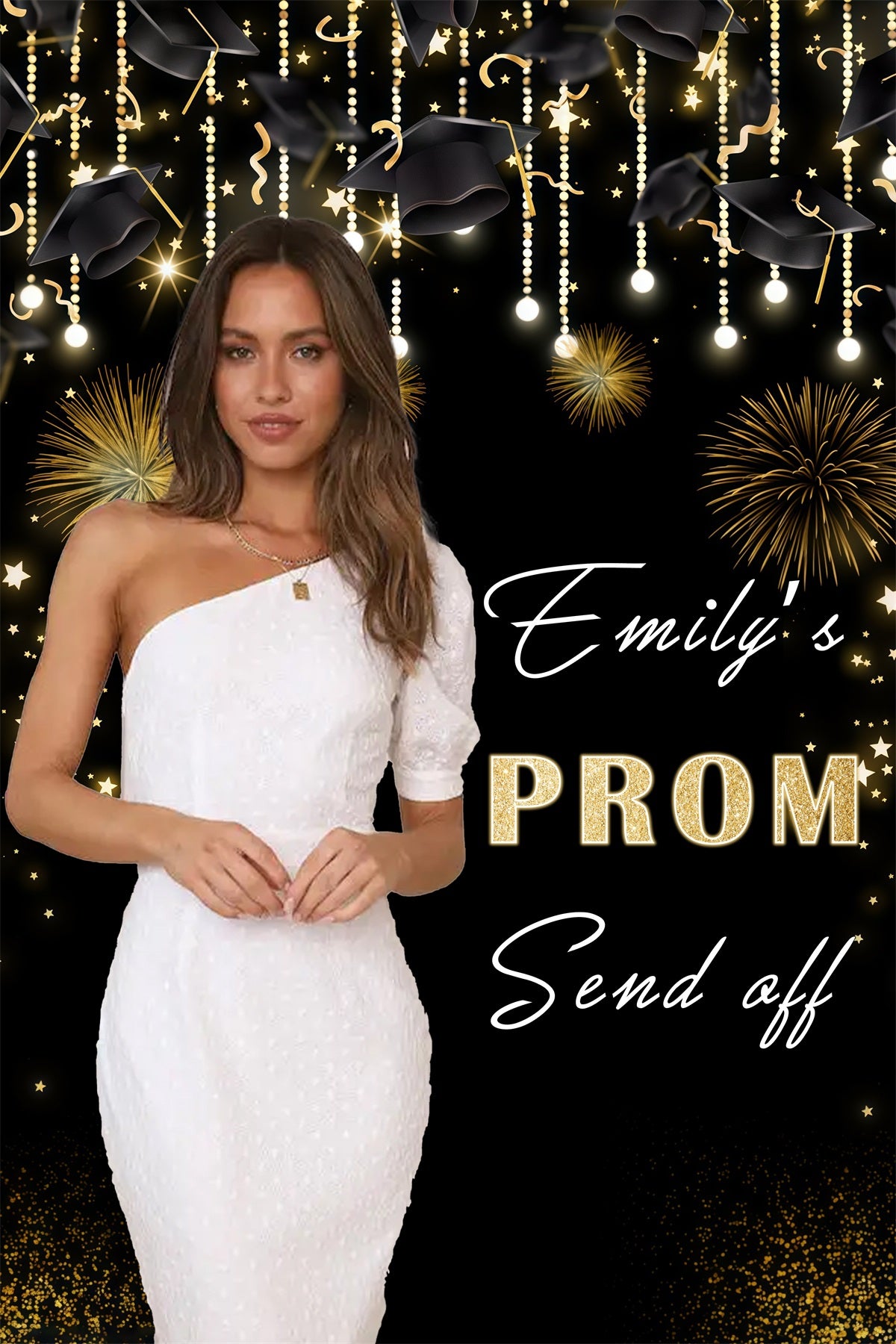 Prom Photo Backdrop Cap Sparkling Fireworks Personalised Party Graduation Backdrop MRR3-199