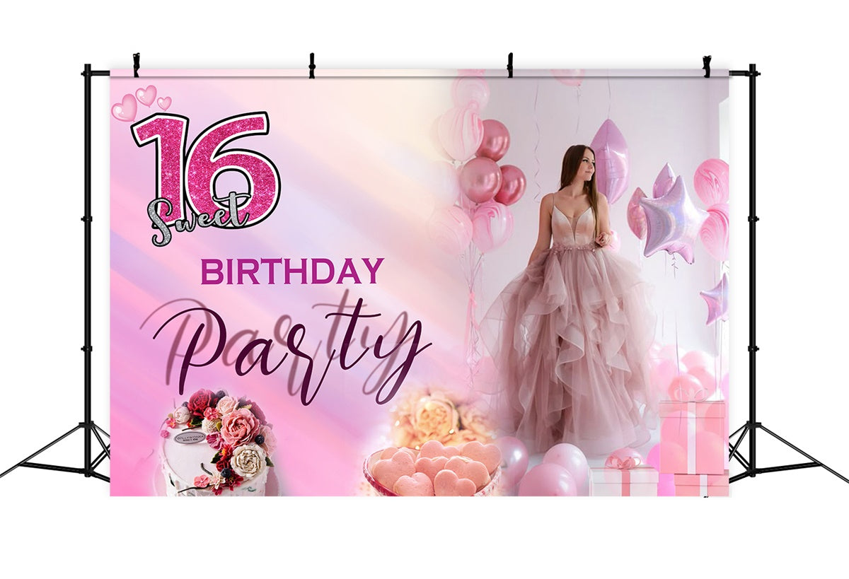Customize Birthday Backdrop Pink Glamour Sweet 16 Backdrop MRR3-2