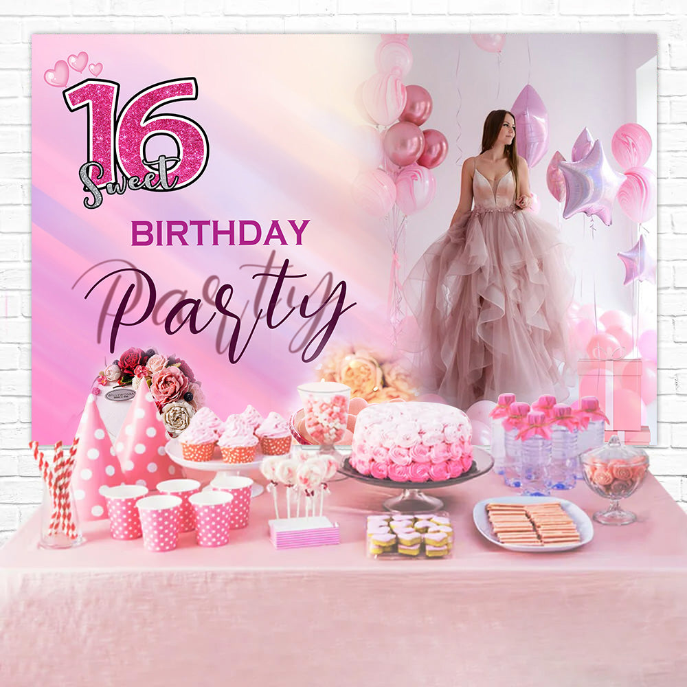 Customize Birthday Backdrop Pink Glamour Sweet 16 Backdrop MRR3-2