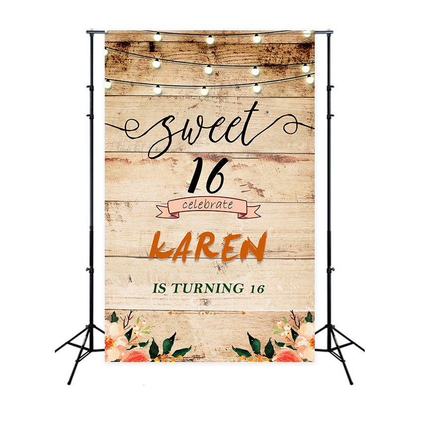 Birthday Backdrop Personalized Rustic Wood Sweet 16 Backdrop MRR3-21