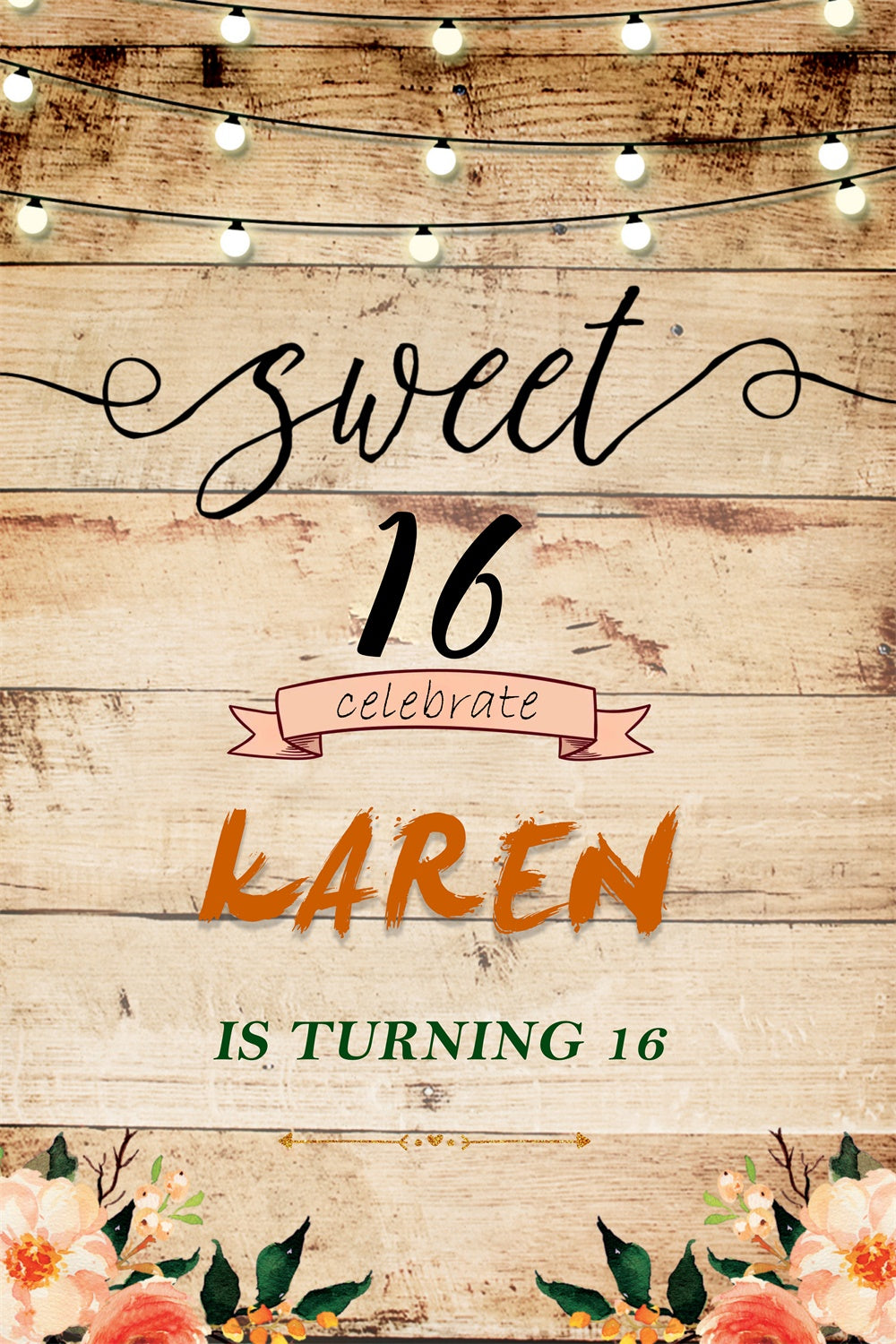 Birthday Backdrop Personalized Rustic Wood Sweet 16 Backdrop MRR3-21