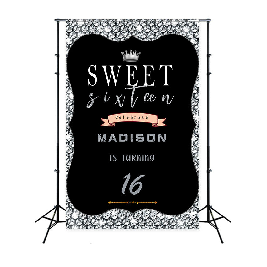 Personalized Backdrops Birthday Silver Diamond Crown Backdrop MRR3-24
