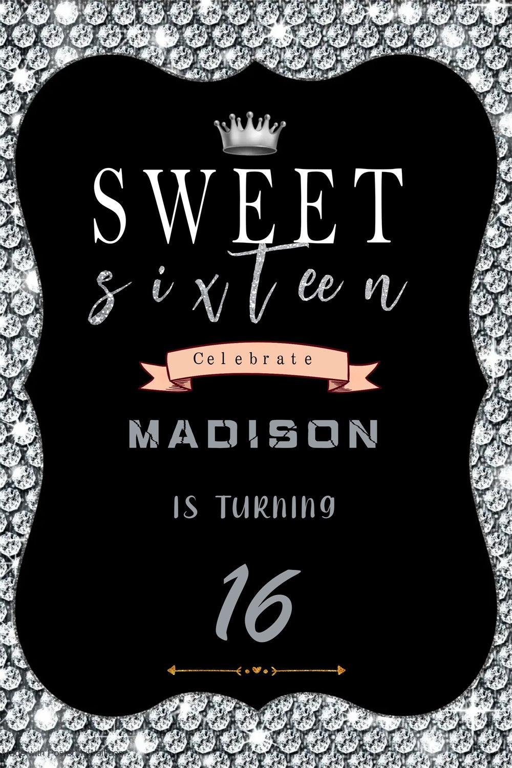 Personalized Backdrops Birthday Silver Diamond Crown Backdrop MRR3-24