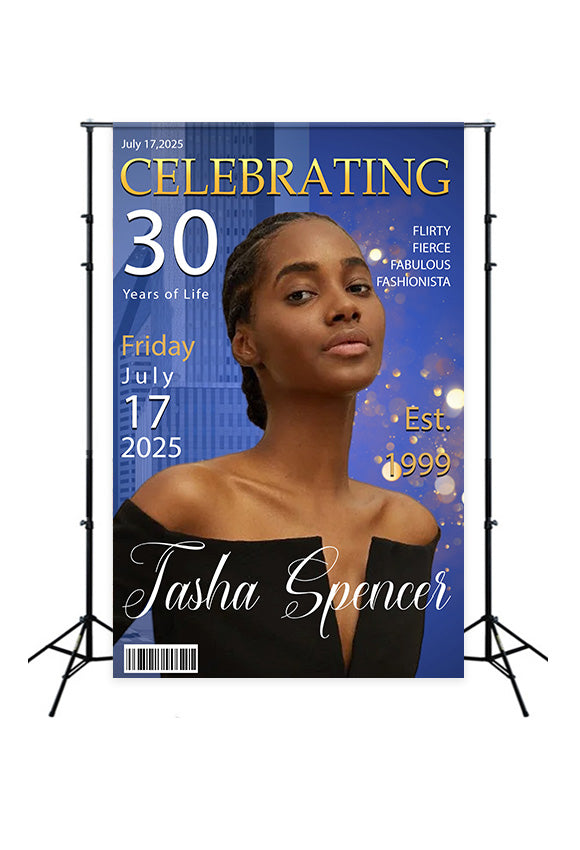 Customize Birthday Backdrop Blue City Lights 30th Backdrop MRR3-25