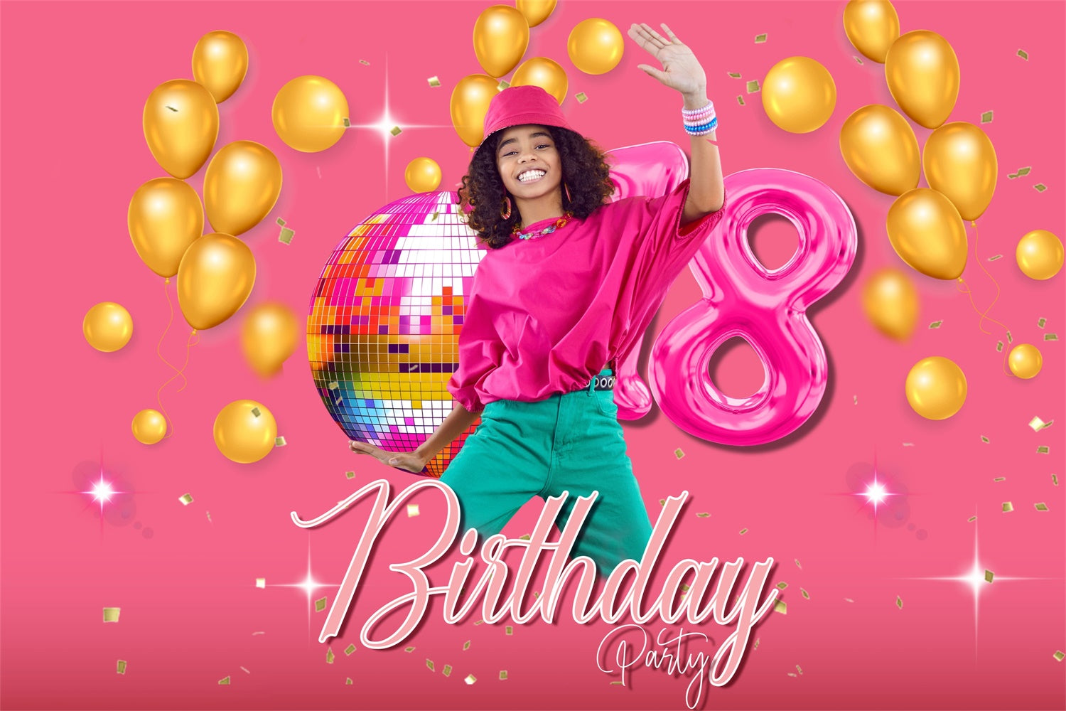 Birthday Backdrop Personalized Golden Balloon Party Backdrop MRR3-3