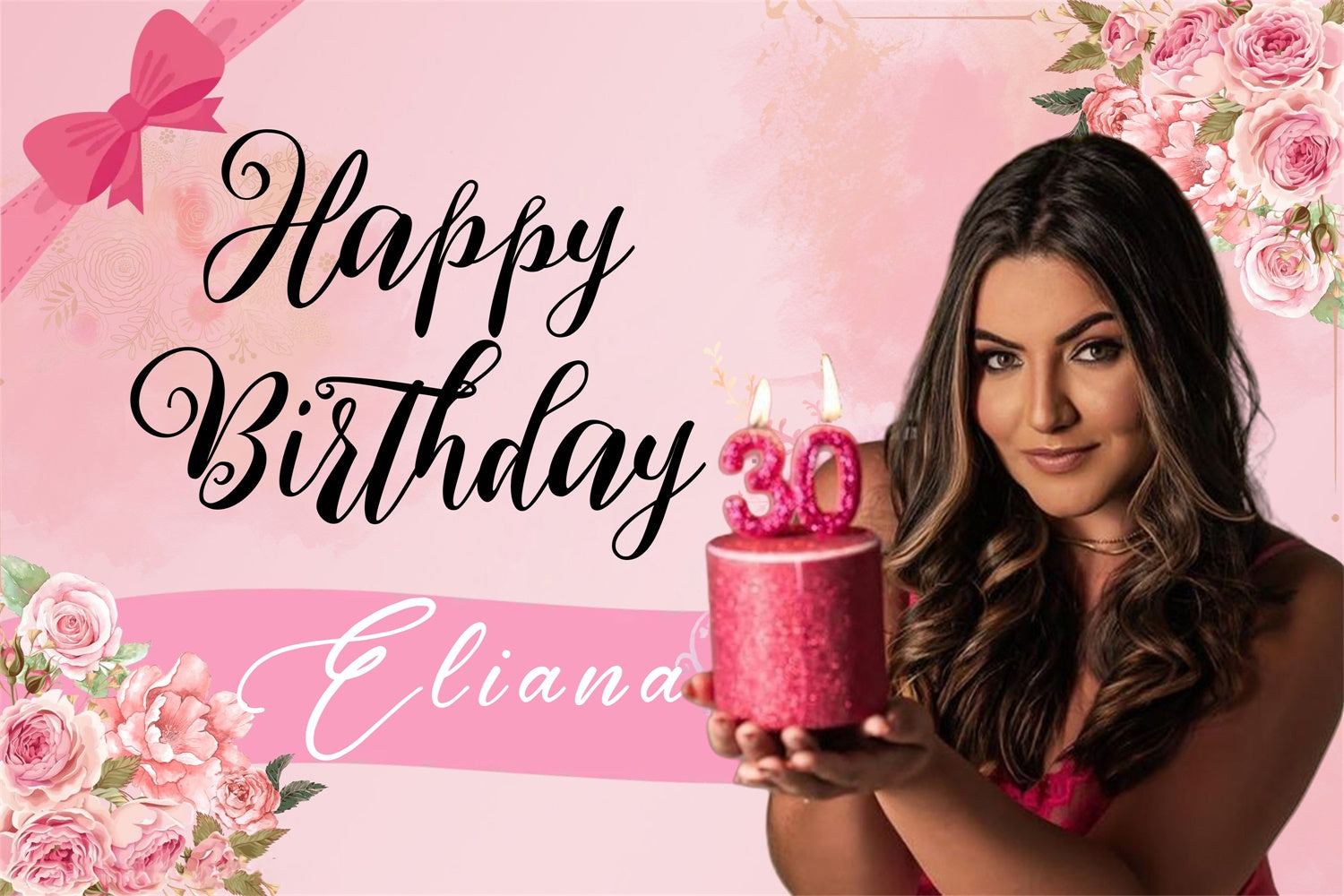 Personalized Birthday Backdrops 30th Elegant Floral Backdrop MRR3-4