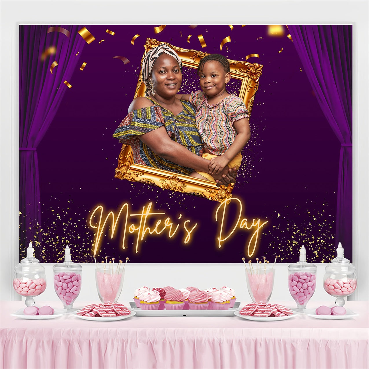 Mother's Day Photography Backdrops Purple Gold Frame Custom Backdrop MRR3-41