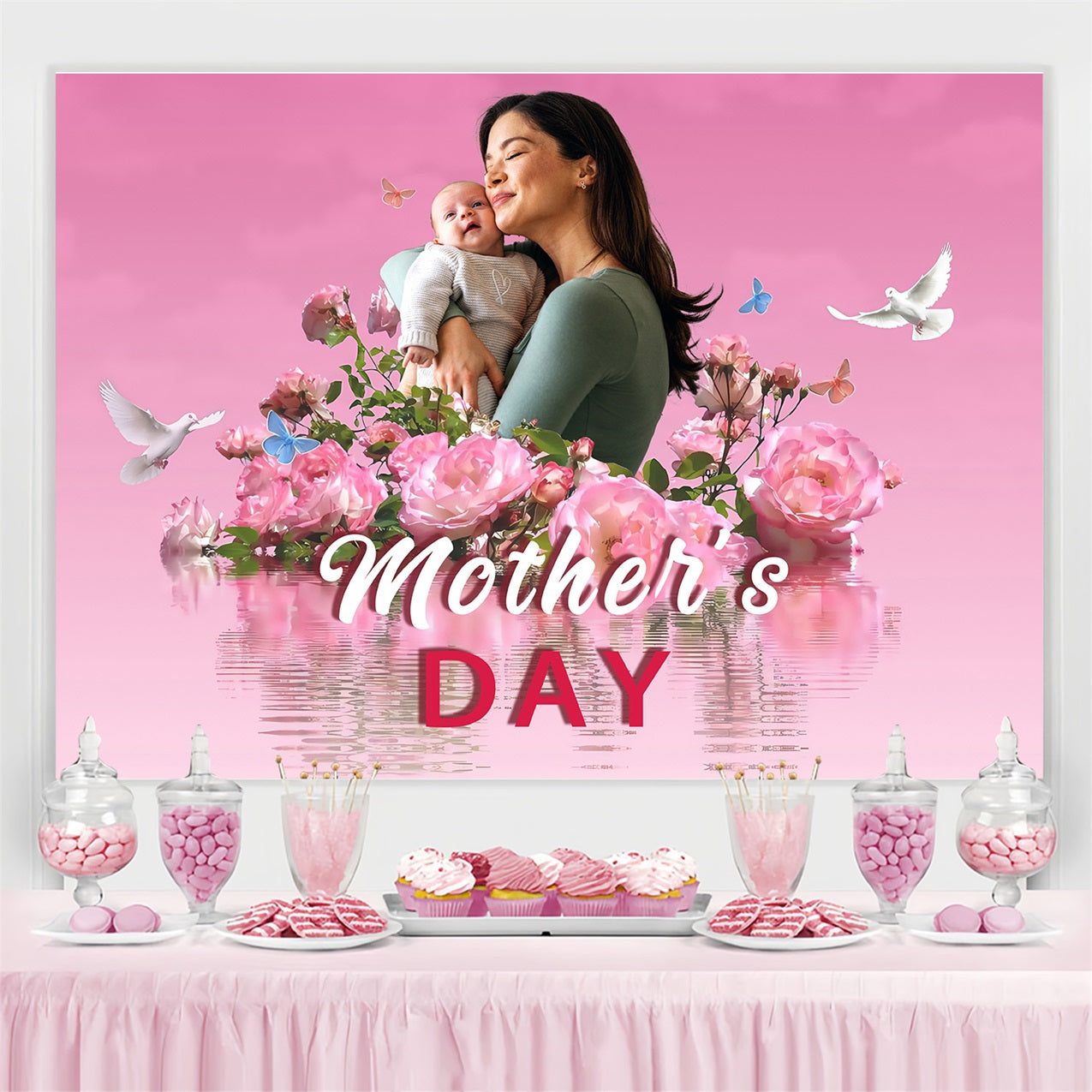 Backdrop For Mothers Day Floral Blooming Doves Butterflies Custom Backdrop MRR3-45