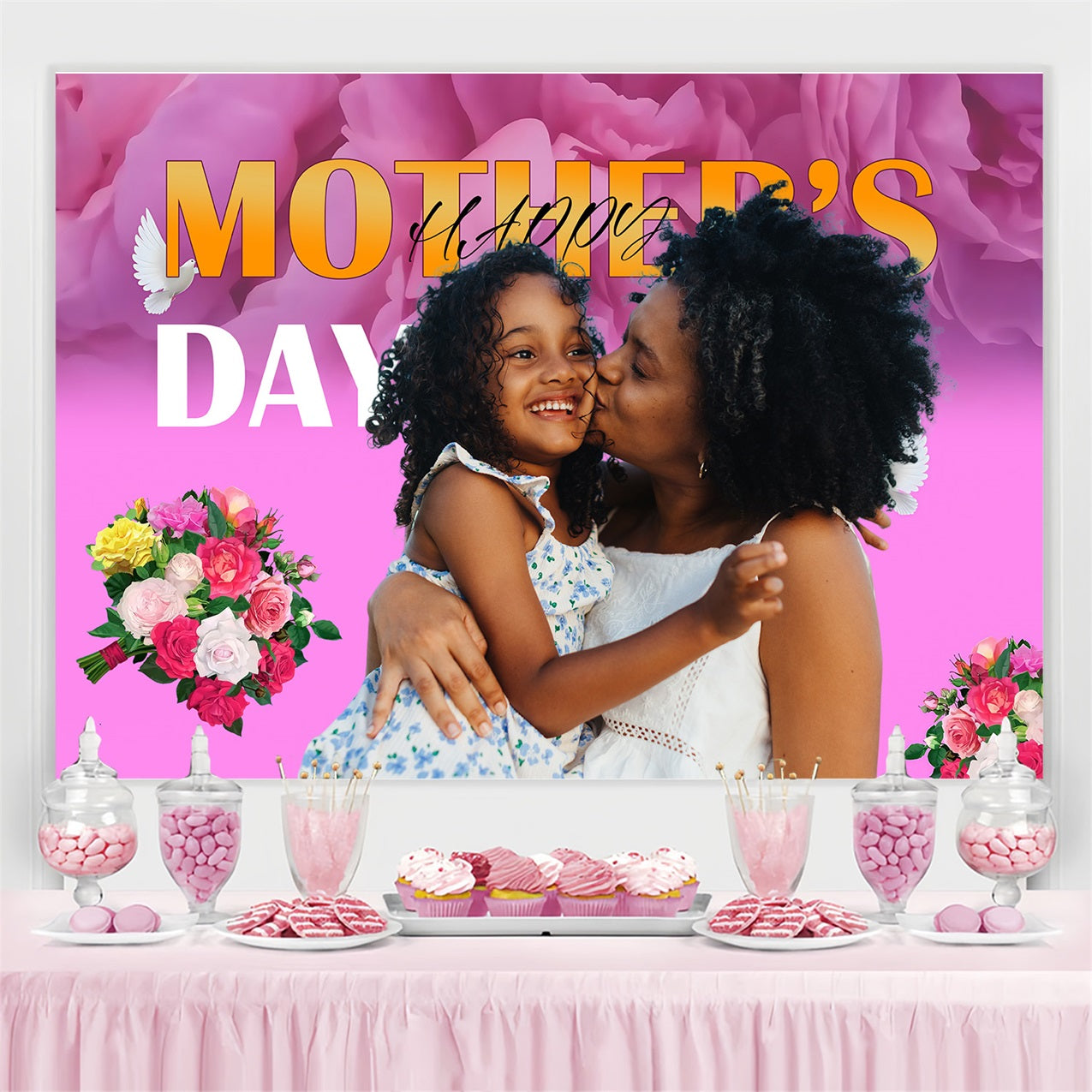 Mothers Day Backdrop Flowers Birds Love Personalized Backdrop MRR3-55