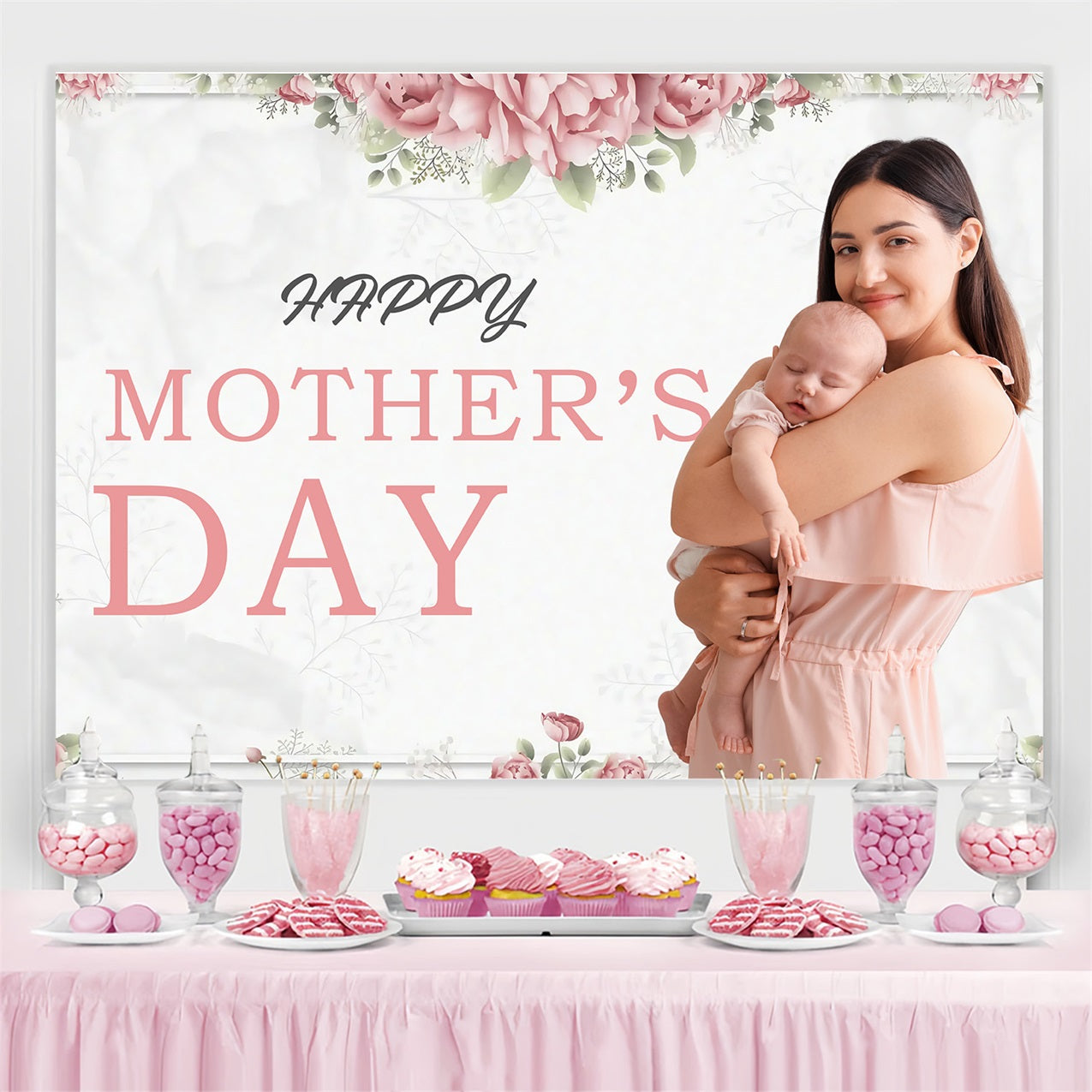 Mothers Day Backdrops Floral Surrounding Love Customized Backdrop MRR3-58