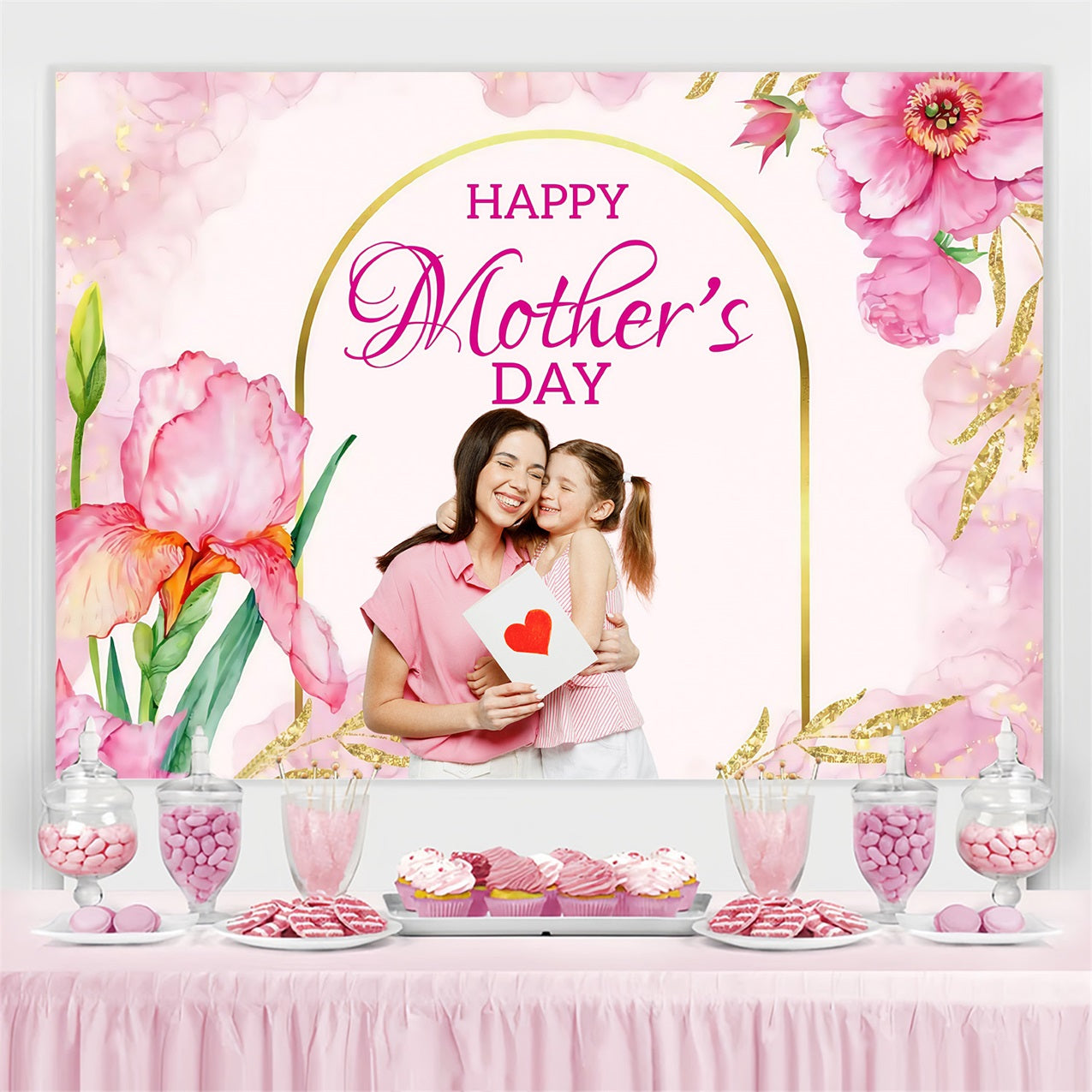 Mothers Day Photo Backdrop Golden Archway Floral Custom Backdrop MRR3-65