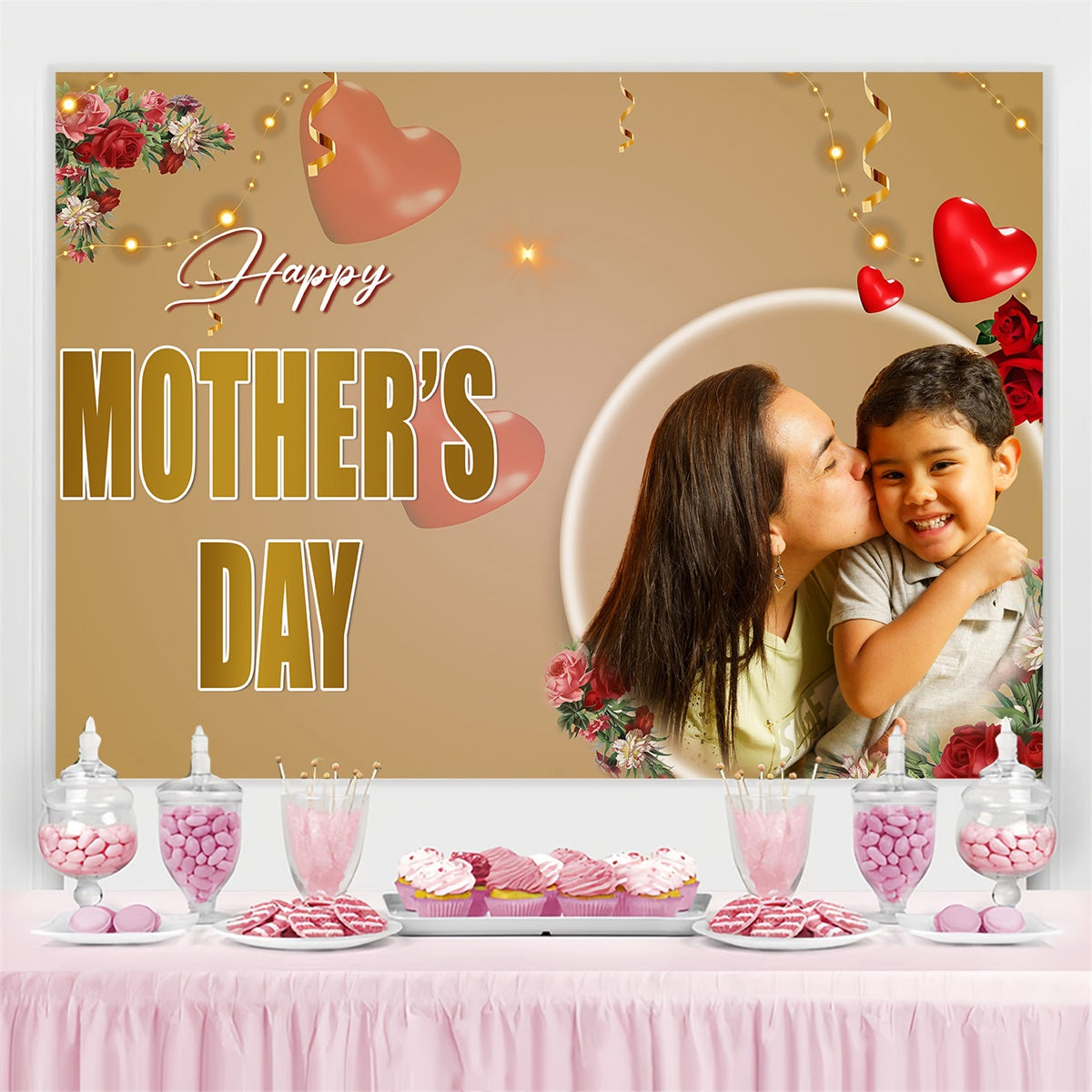 Mothers Day Picture Backdrop Golden Lights Rose Customized Backdrop MRR3-90