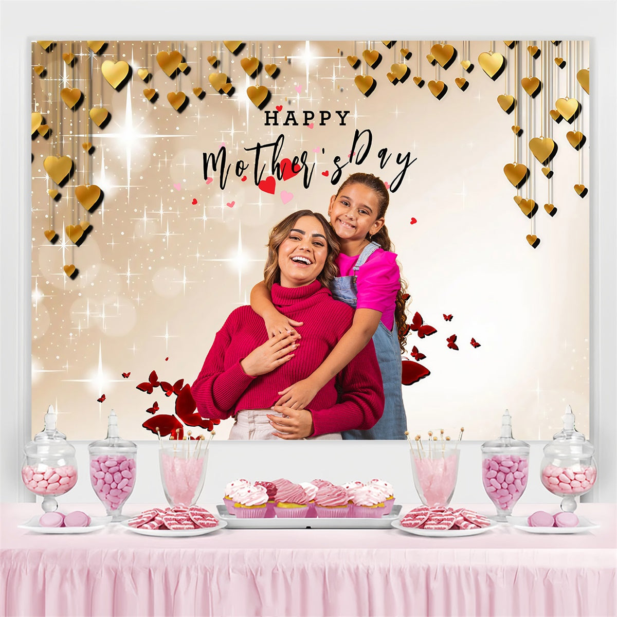 Backdrop For Mothers Day Glowing Hearts Elegance Custom Backdrop MRR3-91