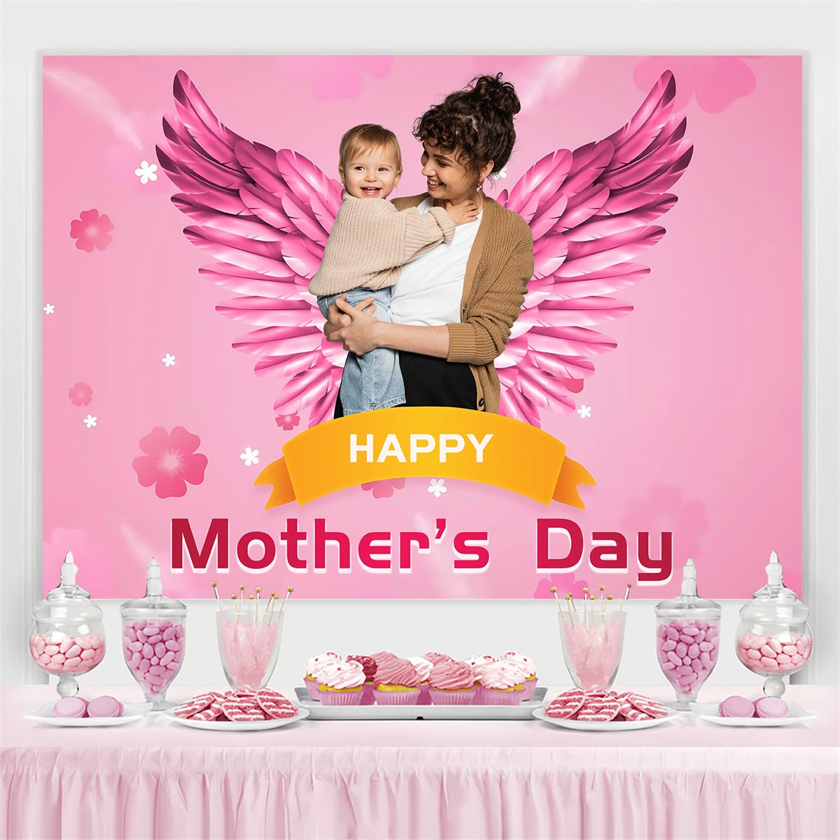 Mother's Day Backdrop Pink Angel Wings Personalized Backdrop MRR3-95