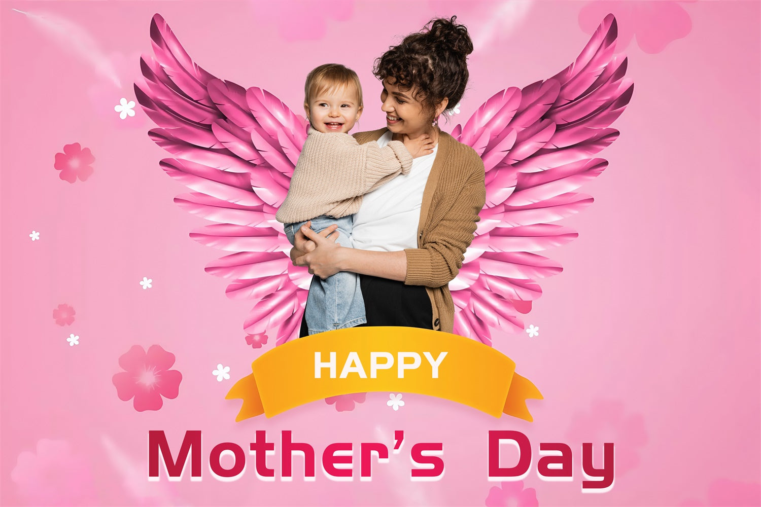 Mother's Day Backdrop Pink Angel Wings Personalized Backdrop MRR3-95