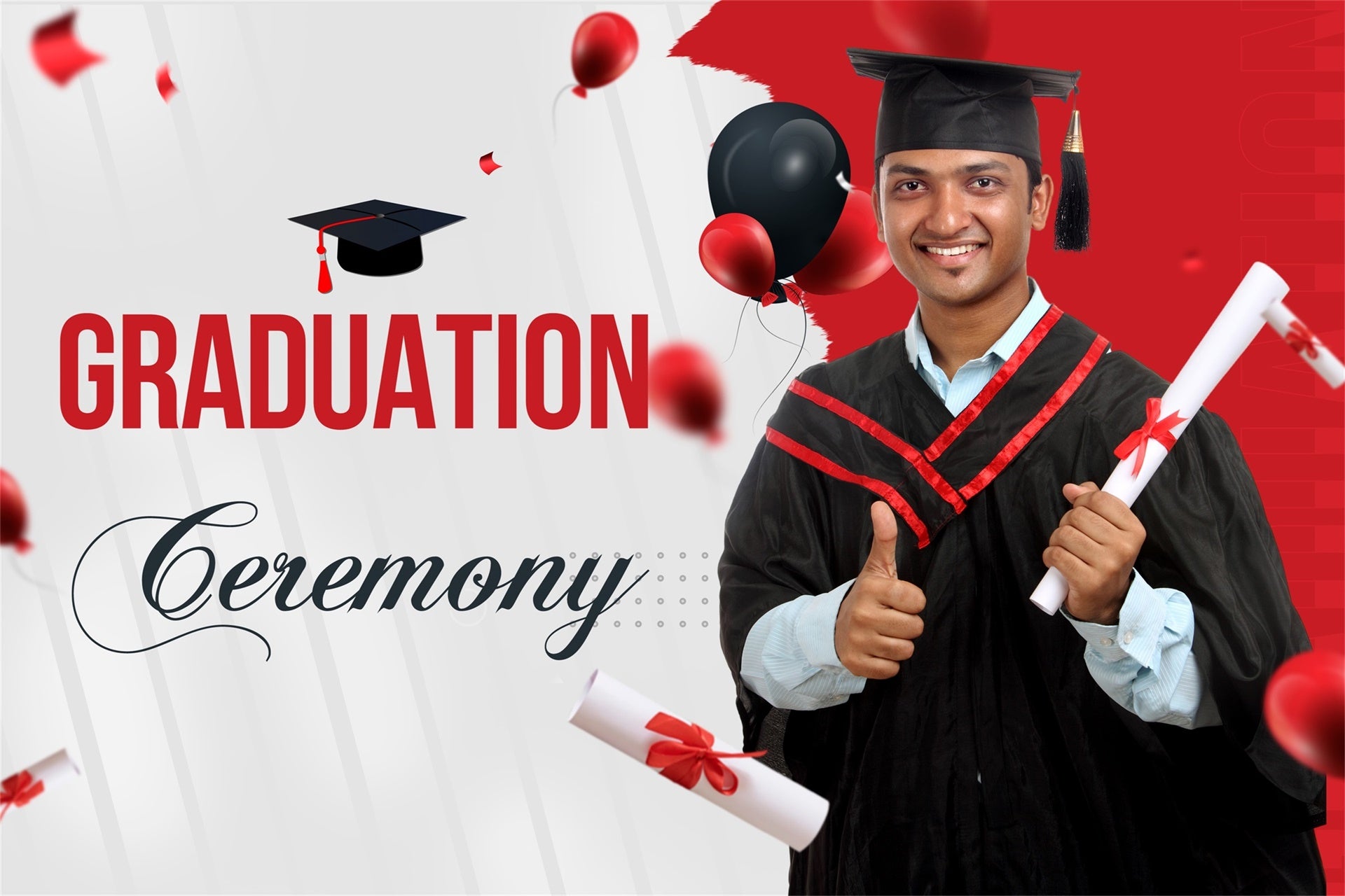 Customized Graduation Backdrop Red Accent Balloon Graduation Party Backdrop MRR4-10