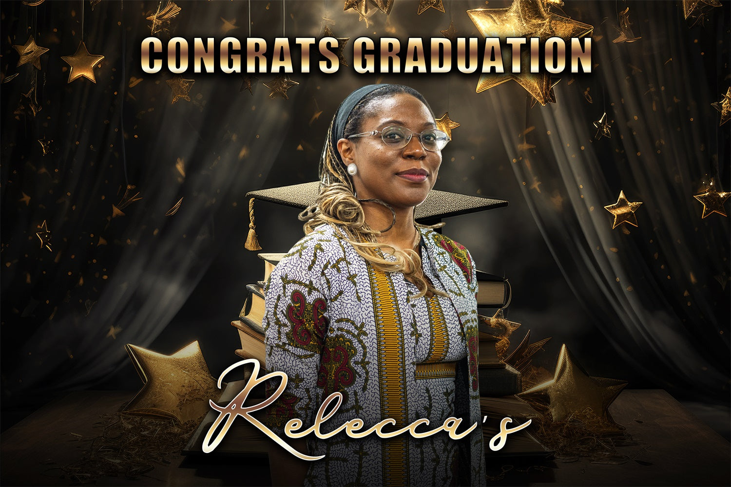 Custom Graduation Backdrop Golden Stars Books Graduation Party Backdrop MRR4-11