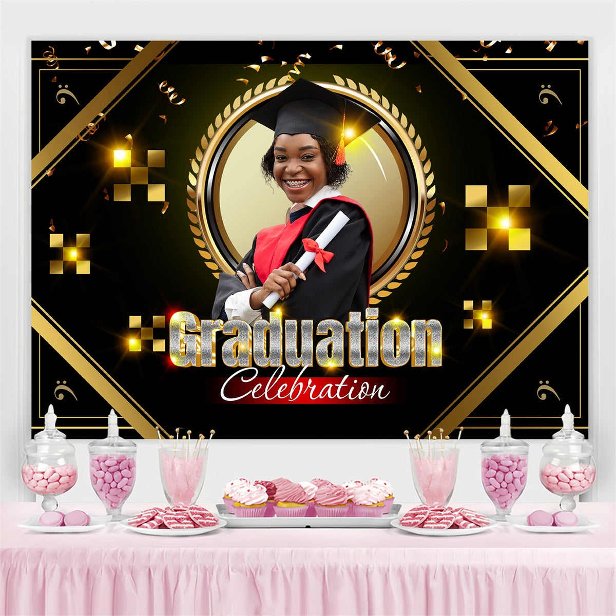 Personalized Graduation Backdrop Luxe Gold Frame Graduation Party Backdrop MRR4-12