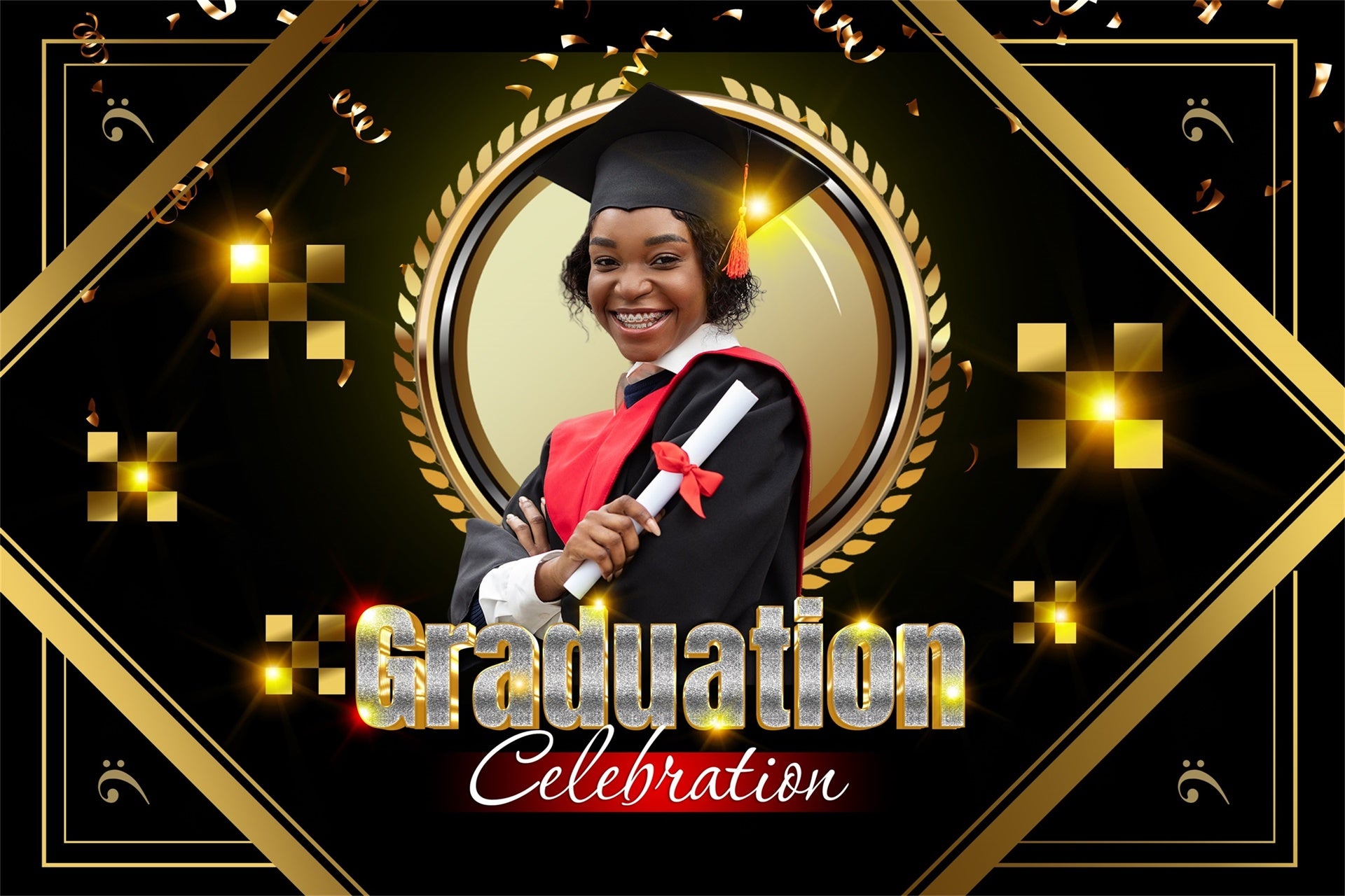 Personalized Graduation Backdrop Luxe Gold Frame Graduation Party Backdrop MRR4-12