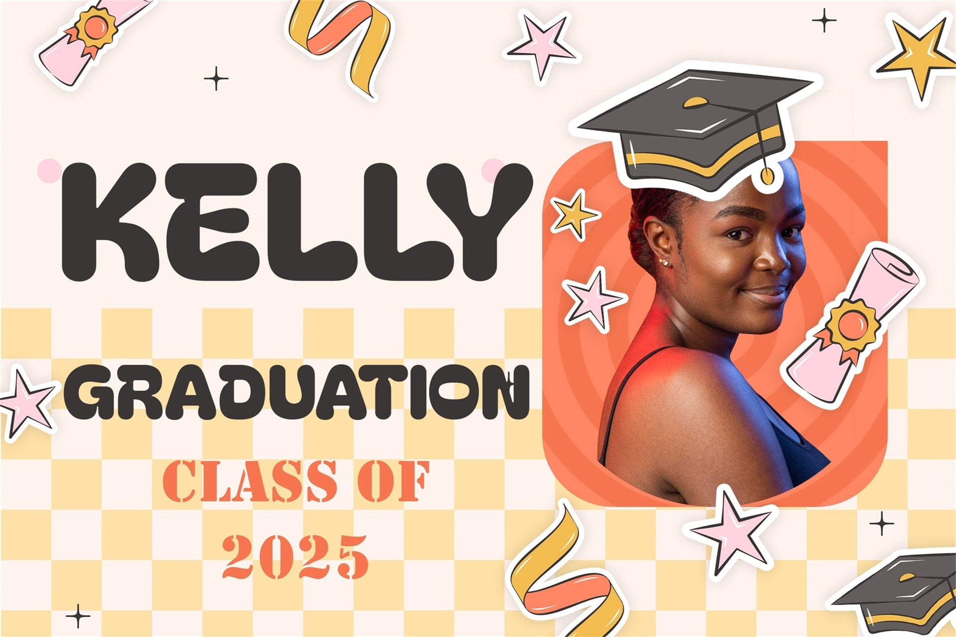 Custom Graduation Backdrop 2025 Cartoon Style Graduation Party Backdrop MRR4-13