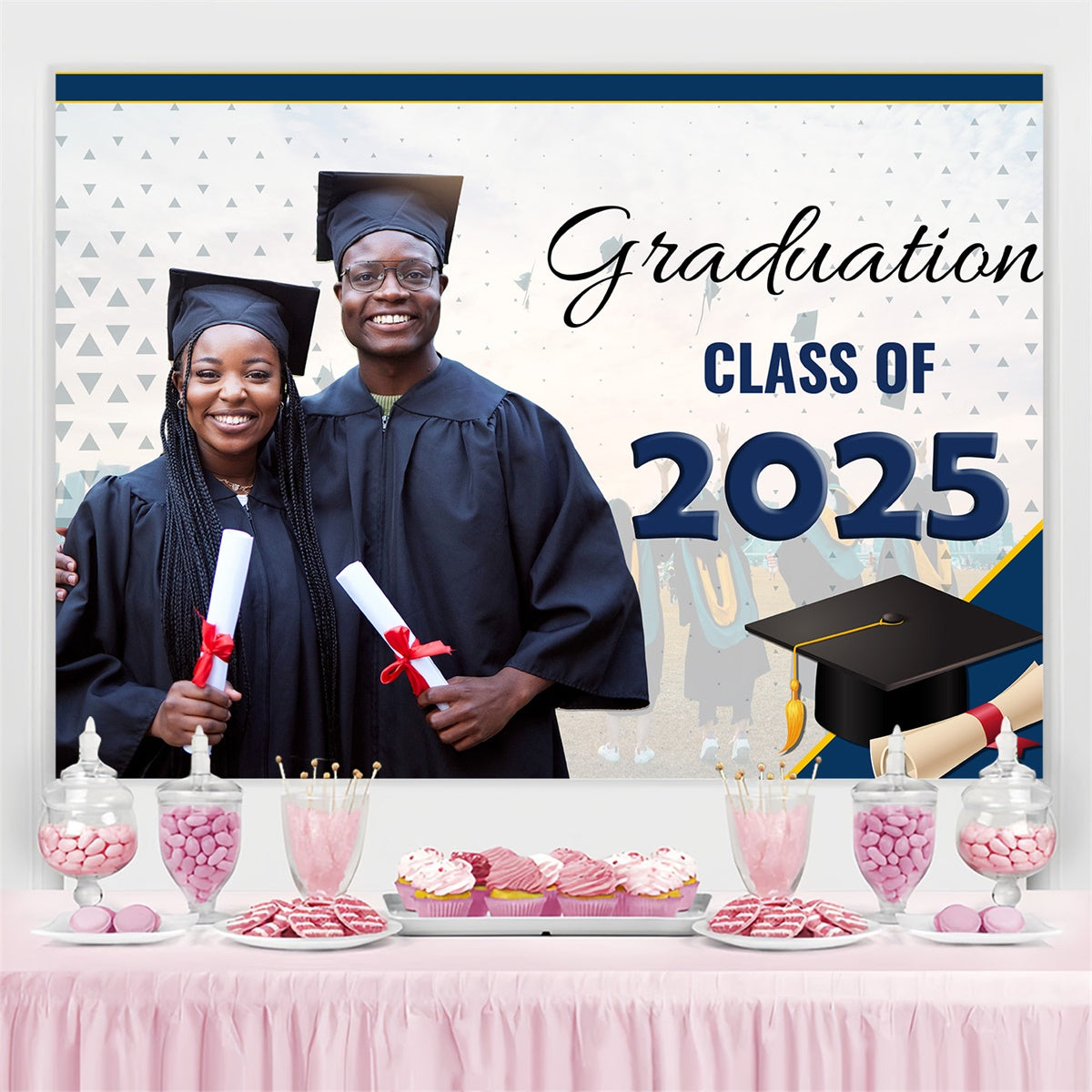 Custom Graduation Photo Backdrop Modern Clean Graduation Party Backdrop MRR4-14