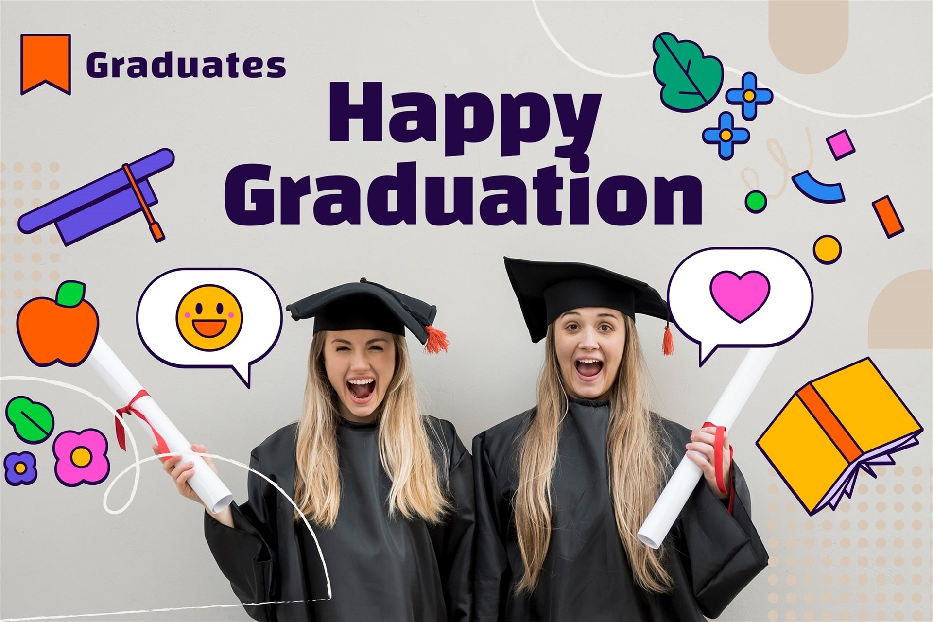 2025 Custom Graduation Backdrop Colorful Doodle Graduation Party Backdrop MRR4-17
