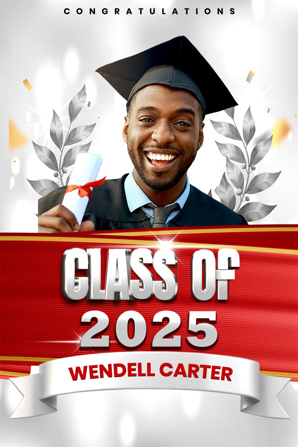 Custom Graduation Photo Backdrop Silver Leaf Graduation Party Backdrop MRR4-19