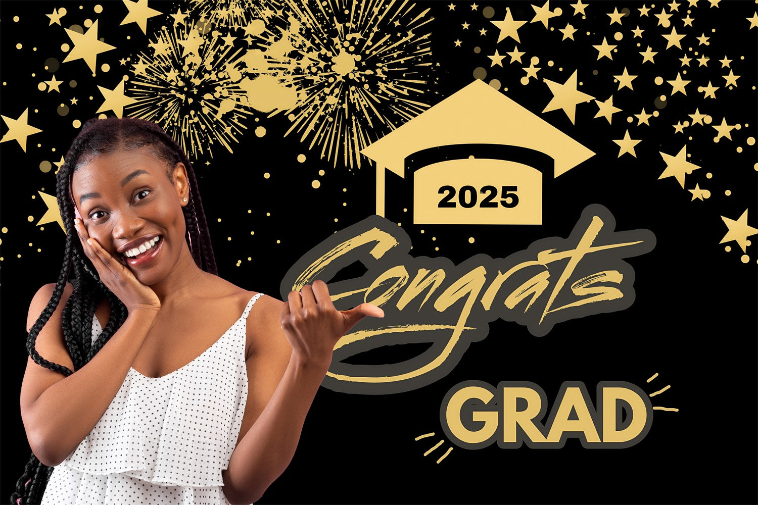 Customized Graduation Backdrop Gold Star Graduation Party Backdrop MRR4-2