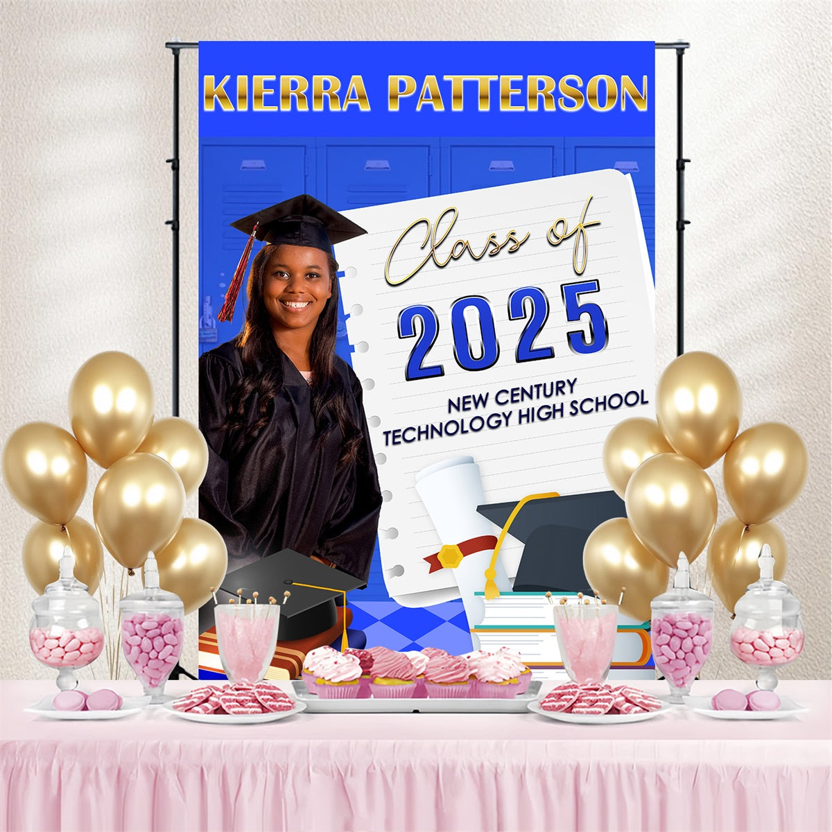 Customized Graduation Backdrop Academic Books Cap Graduation Party Backdrop MRR4-20