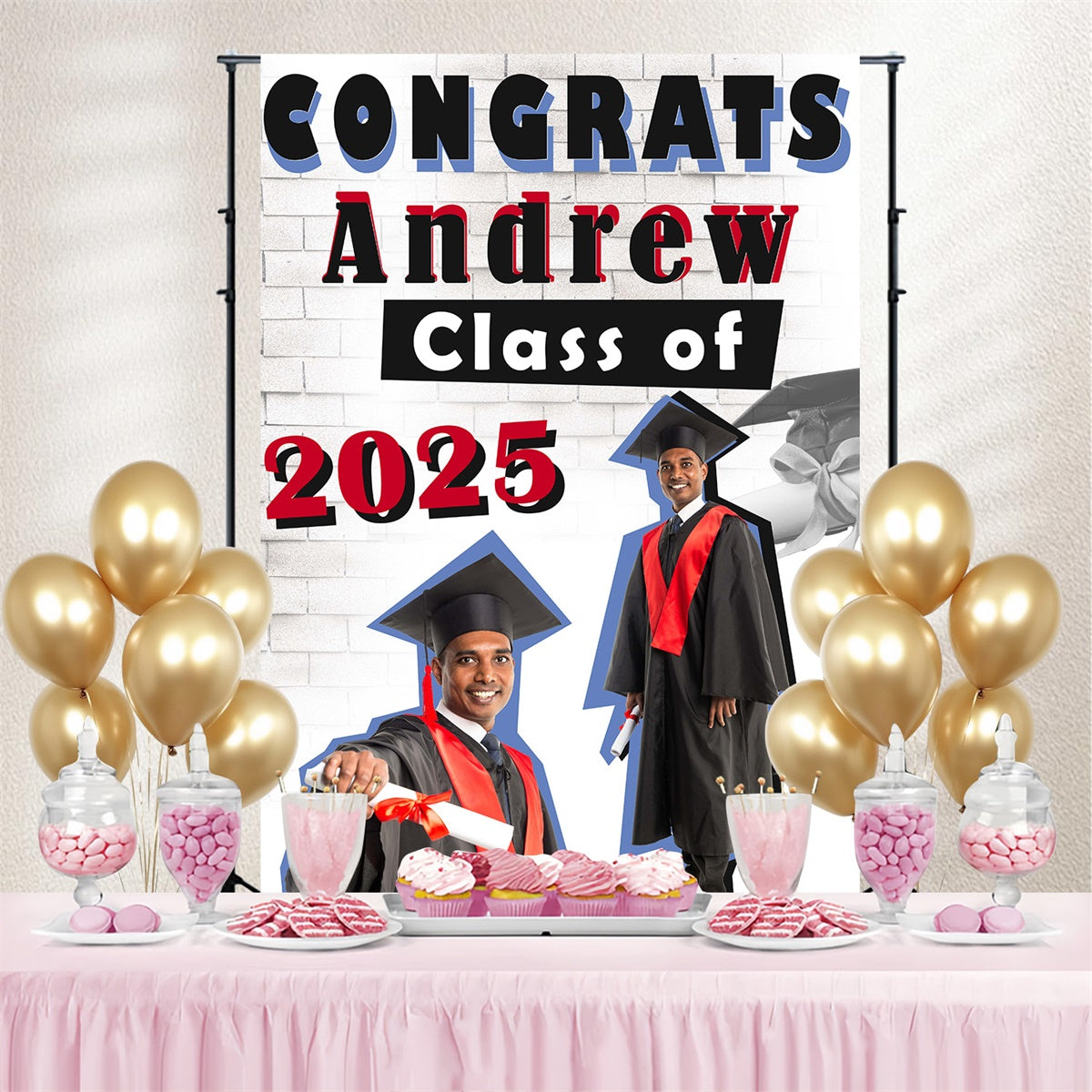 Personalized Graduation Backdrop White Brick Wall Graduation Party Backdrop MRR4-22