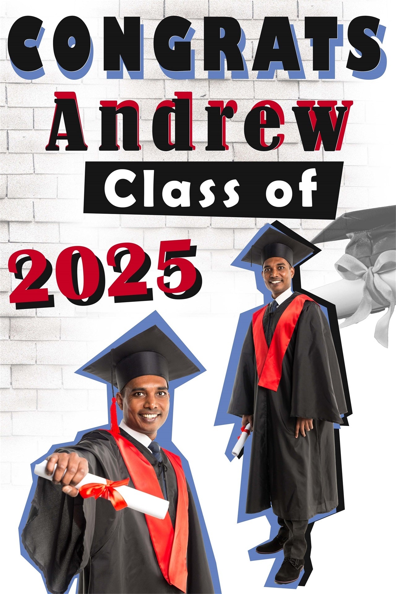 Personalized Graduation Backdrop White Brick Wall Graduation Party Backdrop MRR4-22