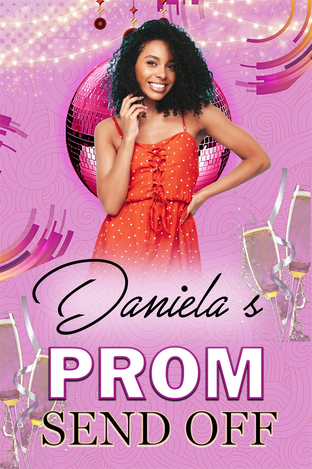 Prom Backdrops Pink Disco Theme Graduation Party Backdrop MRR4-26