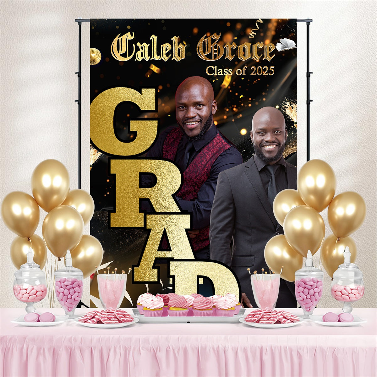 2025 Custom Graduation Backdrop Golden Letters Graduation Party Backdrop MRR4-28