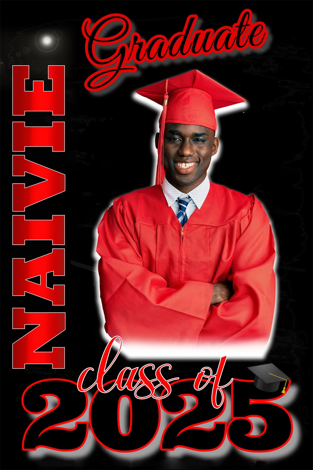Personalized Graduation Backdrops Bold Red Black Graduation Party Backdrop MRR4-29