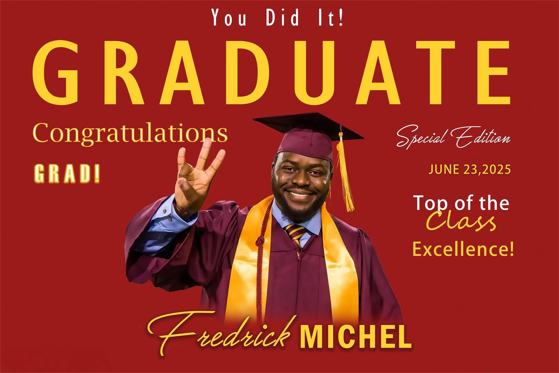 Personalized Graduation Backdrop Red Gold Honor Graduation Party Backdrop MRR4-3