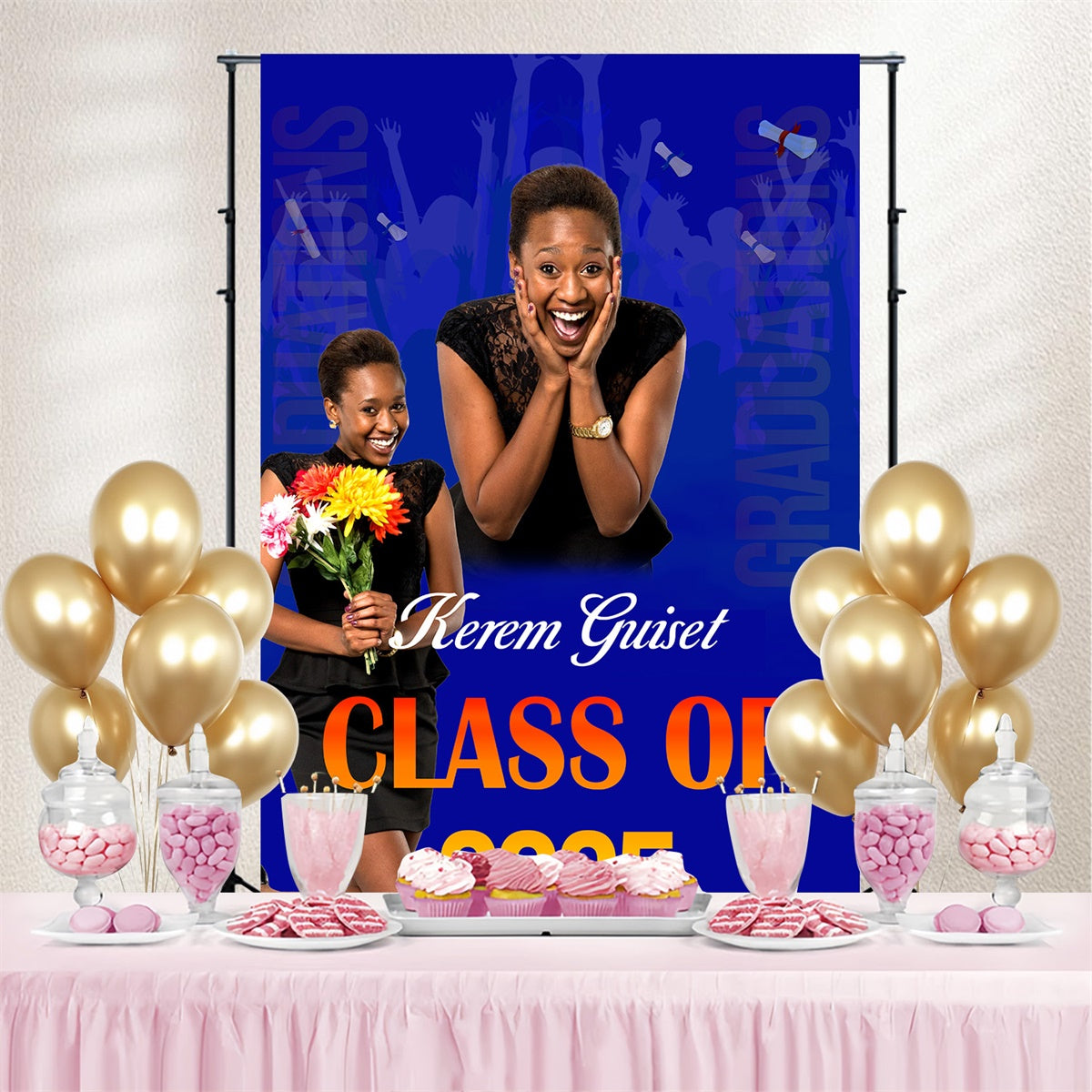 Custom Graduation Backdrop Blue Celebration Graduation Party Backdrop MRR4-30