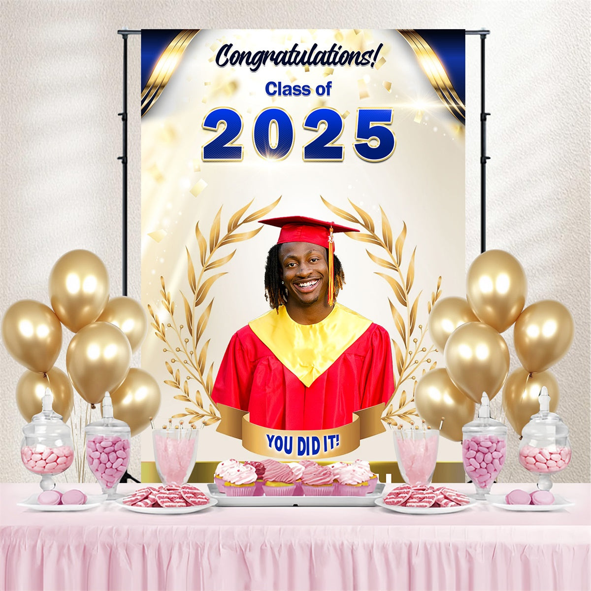 Custom Graduation Backdrops Sparkling White Graduation Party Backdrop MRR4-31