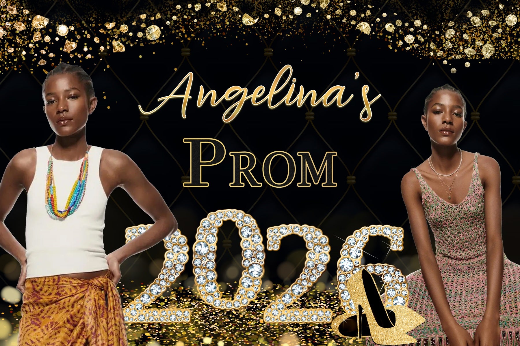 Prom Backdrops Sparkling Diamond Shoes Personalized Party Graduation Backdrop MRR4-33