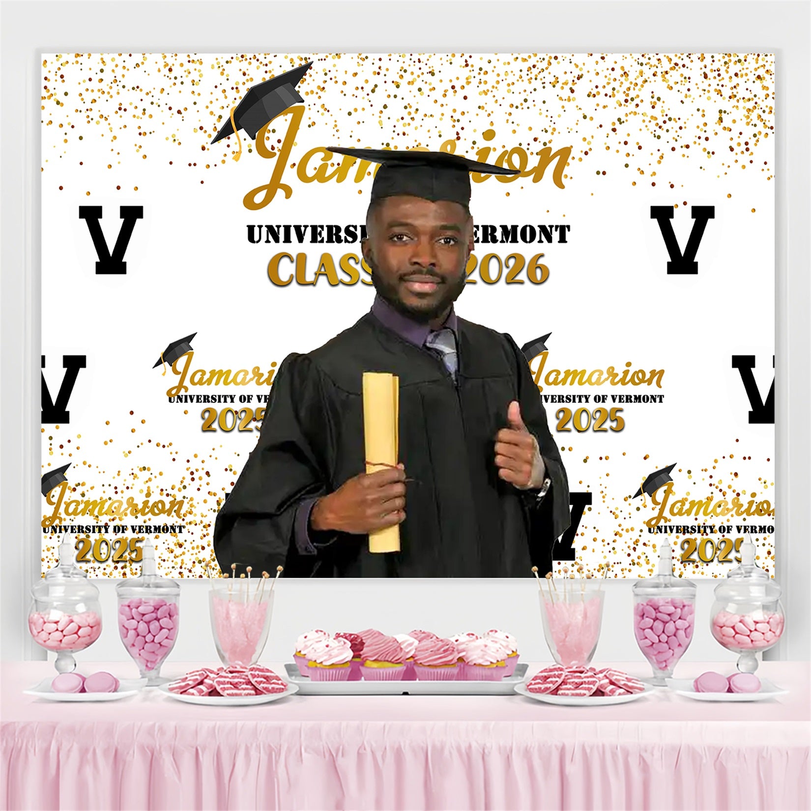 Graduation Backdrop Golden Confetti Customized Party Graduation Backdrop MRR4-34