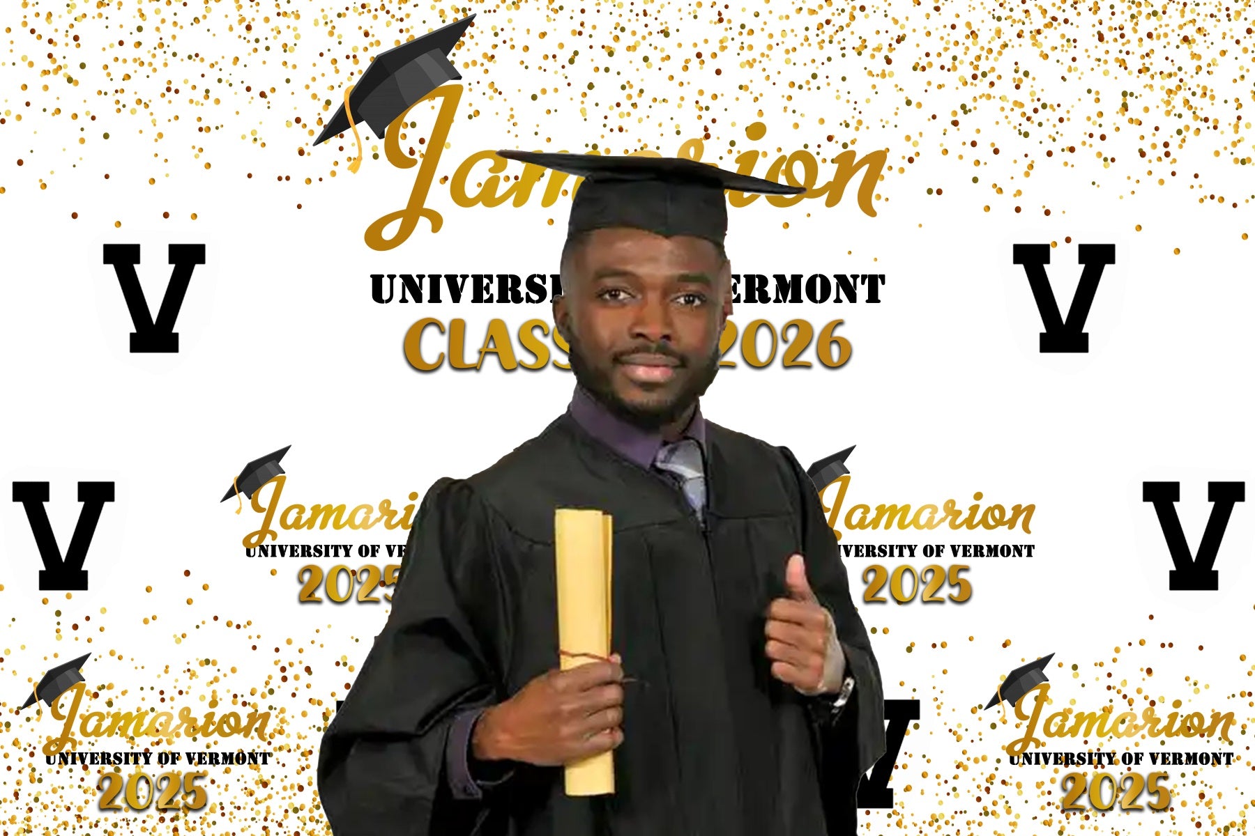 Graduation Backdrop Golden Confetti Customized Party Graduation Backdrop MRR4-34