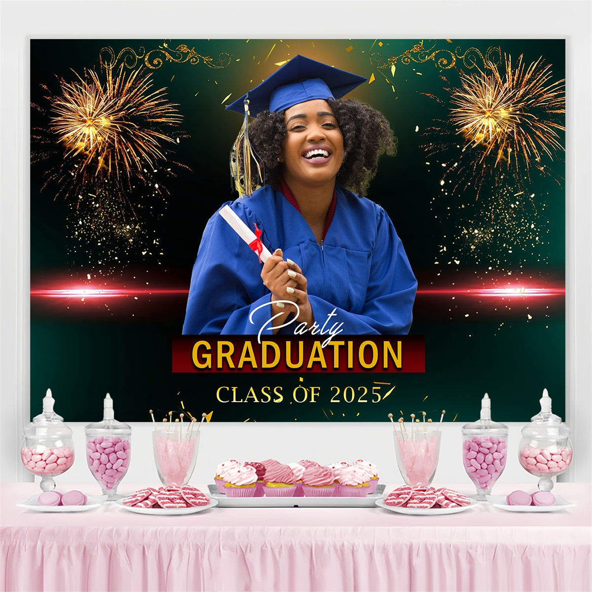 Custom Graduation Backdrop Sparkling Fireworks Graduation Party Backdrop MRR4-4